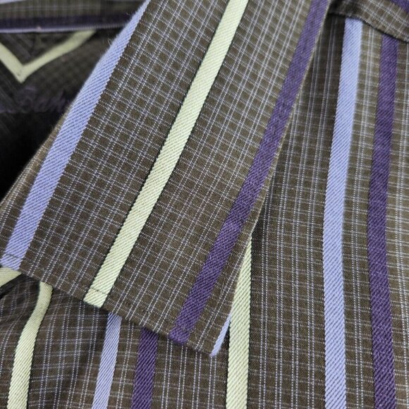 Tommy Bahama XXL 100% Silk Purple Gray Stripe Plaid Long Sleeve Button Up Shirt - Picture 6 of 16